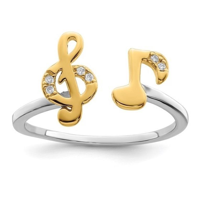 Sterling Silver Crystal Music Notes Ring