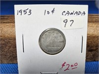 1-1953 10 CENT SILVER COIN