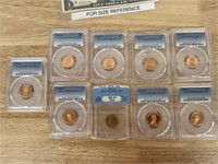 Lot of 9 PCGS graded one cent penny US coins
