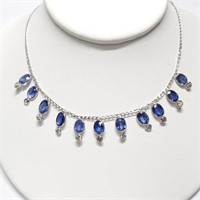 10kt w Gold Natural Sapphire & Diamond Necklace