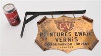 Annonce en tôle, antique, Canada varnish,
