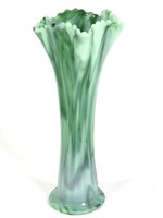 Slag Swung Vase Green & Milk Glass, Scallop Edge