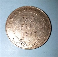 1917 NEWFOUNDLAND CANADA 50 CENT SILVER