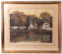 Art Hand Colored Signed Landscape Etching