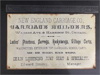 Antique NEW ENGLAND CARRIAGE CO. Porcelain Sign