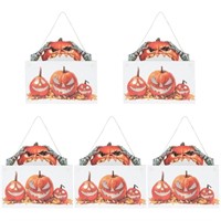 OLIMY 5 PCS Lighted Halloween Wooden Halloween Doo