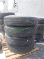 4 Semi Tires & Wheels- 10 Hole Budd 11R 24.5