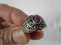 Vintage Sterling Silver, Topaz, & Marcasite Ring