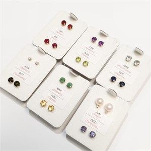 $2400 14K  Set Of 12 Month Earrings With Genuine G
