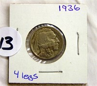 1936 4 Leg Buffalo Nickel