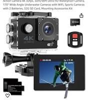 Action Camera 4K 30fps, 30m/98ft Ultra HD Water