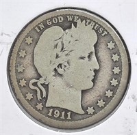 1911  Barber Quarter  90% Silver