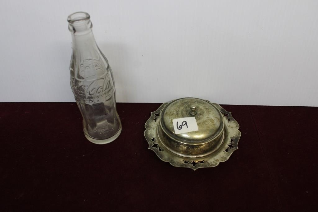 Silverplated Covered Butterdish & Coca Cola Bottle