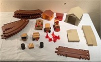 Vintage wood train, plastic track toy train set