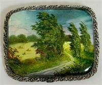 WONDERFUL HAND PAINTED SIGNED STERLING BROOCH
