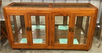 55" Oak Beveled Glass Mirrored Cabinet