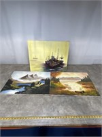 Set of 3 painted canvas painted artwork