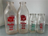4 Vintage Milk Bottles. 2 Quart Meadow
