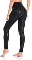 P165 Leopard Print Faux Leather Yoga Pants, xl