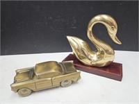 Brass Swan & Vintage Metal Back Car
