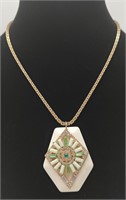 Large White Pendant w/Clear & 2-Tone Green Stones