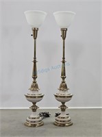 Pair Stiffel Torchiere Table Brass & Metal Lamps