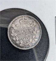 1915 Canadian Sterling Silver 5-Cent Coin