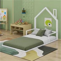 Znts Twin Size Metal Floor Bed With House-shaped