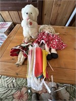 2 dolls & Teddy bear, yard flags