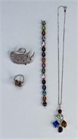Sterling Silver Jewelry Set with Colorful Stones