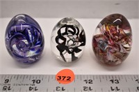 3 art glass eggs (signed Berting)