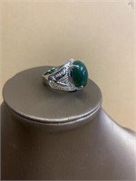 Mens Stainless Steel Jade Ring Size 10