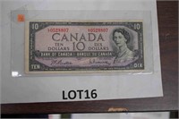 1954 Canadian $ 10.00 Bill