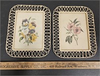Pair of Metal Wire Frames w Floral Pictures