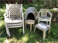Lot of Plastic Outdoor Chairs Dog Igloo