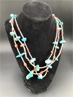 VINTAGE NAVAJO BEADED CORAL AND TURQUOISE