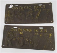 Matching pair of 1933 Ontario license plates.