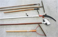 Garden Handled Tools - Limb Saw, Stone Rake,