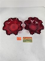 Fenton Ruby/Amberina Ruffled Hobnail Bowls