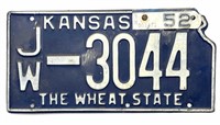 1951 Kansas License Plate with 1952 Renewal Plate