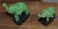 Pair Jade Colour Elephant Figurines