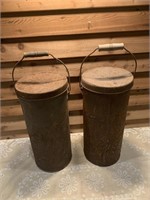 TWO PRIMITIVE METAL CANS WITH HANDLES