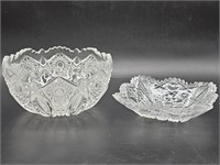 (2) Cut Glass Bowl & Dish w/ Sawtooth Edge