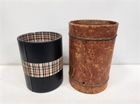 2 Leather Wrapped Wastebaskets