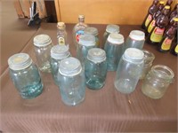 Lot of Blue Quart Jars and Other Jars