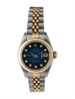 Rolex 18k Gold Lady Datejust Blue Dial Watch 26mm