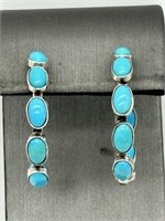 Sterling Silver Turquoise Navajo Hoop Earrings