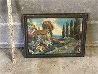 ANTIQUE PICTURE FRAME WITH COLORFUL PRINT