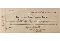 David B. Hill Signed Check 1906