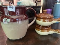 Vintage 2 tone ceramic cream pitcher and 2 French